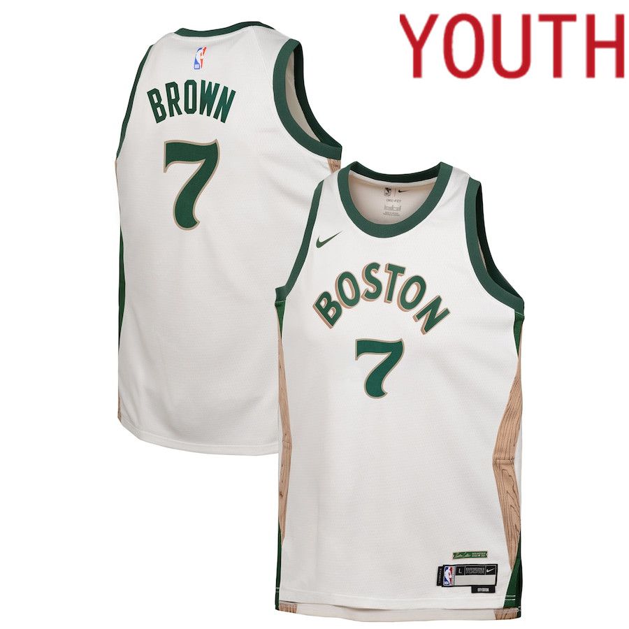 Youth Boston Celtics #7 Jaylen Brown Nike White City Edition 2023-24 Swingman Replica NBA Jersey->youth nba jersey->Youth Jersey